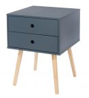 Scandia, 2 drawer & wood legs bedside cabinet, midnight dark blue.