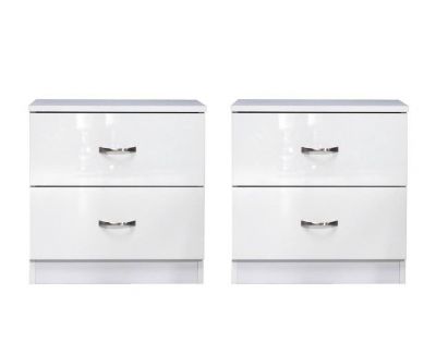 2 x Chilton 2 Drawer White Gloss Bedside Cabinets
