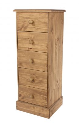 Cotswold Waxed 5 Drawer Narrow Chest