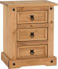 Corona Mexican 3 drawer bedside