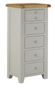 Toronto Oak and Grey Painted 5 Drawer Narrow Chest
