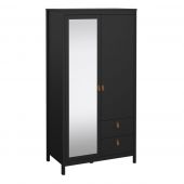 Barcelona Wardrobe with 1 Door 1 Mirror Door 2 Drawers in Black