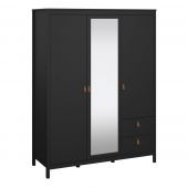 Barcelona Wardrobe with 2 Doors 1 Mirror Door 2 Drawers in Black