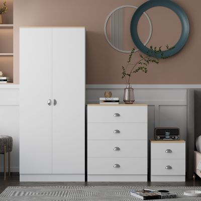 Esher Matt White Bedroom Package - Wardrobe, Chest, Bedside.