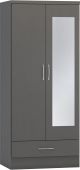 Nevada 3D Grey Effect 2 Door 1 Drawer Wardrobe With Mirror