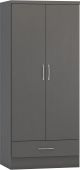 Nevada 3D Grey Effect 2 Door 1 Drawer Wardrobe