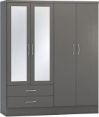 Nevada 3D Grey Effect 4 Door 2 Drawer Mirrored Wardrobe