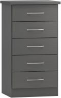 Nevada 3D Grey Effect 5 Drawer Narrow Chest