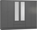 Nevada 3D Grey Effect 6 Door 2 Drawer Mirrored Wardrobe