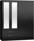 Nevada Black Gloss 4 Door 2 Drawer Mirrored Wardrobe