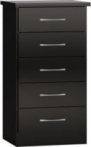 Nevada Black Gloss 5 Drawer Narrow Chest