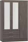 Nevada Black Wood Grain 3 Door 2 Drawer Mirrored Wardrobe