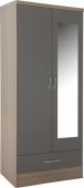 Nevada Grey 2 Door 1 Drawer Wardrobe With Mirror