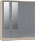 Nevada Grey 4 Door 2 Drawer Mirrored Wardrobe