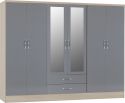 Nevada Grey 6 Door 2 Drawer Mirrored Wardrobe