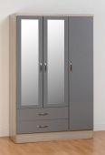 Nevada Grey 3 Door 2 Drawer Mirrored Wardrobe