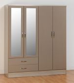 Nevada Oyster 4 Door 2 Drawer Mirrored Wardrobe