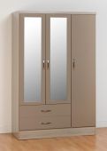 Nevada Oyster 3 Door 2 Drawer Mirrored Wardrobe