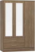 Nevada Rustic Oak 3 Door 2 Drawer Mirrored Wardrobe