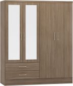 Nevada Rustic Oak 4 Door 2 Drawer Mirrored Wardrobe