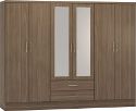 Nevada Rustic Oak 6 Door 2 Drawer Mirrored Wardrobe