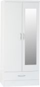 Nevada White 2 Door 1 Drawer Wardrobe With Mirror