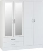 Nevada White 4 Door 2 Drawer Mirrored Wardrobe