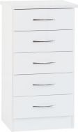 Nevada White 5 Drawer Narrow Chest