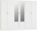 Nevada White 6 Door 2 Drawer Mirrored Wardrobe