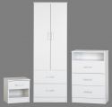 Polar White 2 Door Robe, 3 drawer chest, 1 drw bedside package offer.