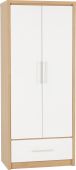 Seville High Gloss 2 Door 1 Drawer Wardrobe - White