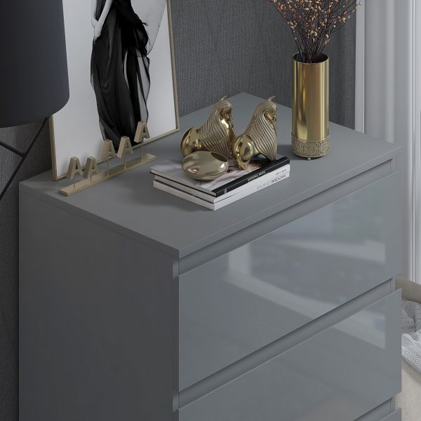 Stora Gloss Grey 3 Drawer Chest Stora Gloss Bedroom Furniture FW Style