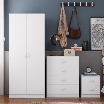 Tunis Matt White Bedroom Package - Wardrobe, Chest, Bedside.